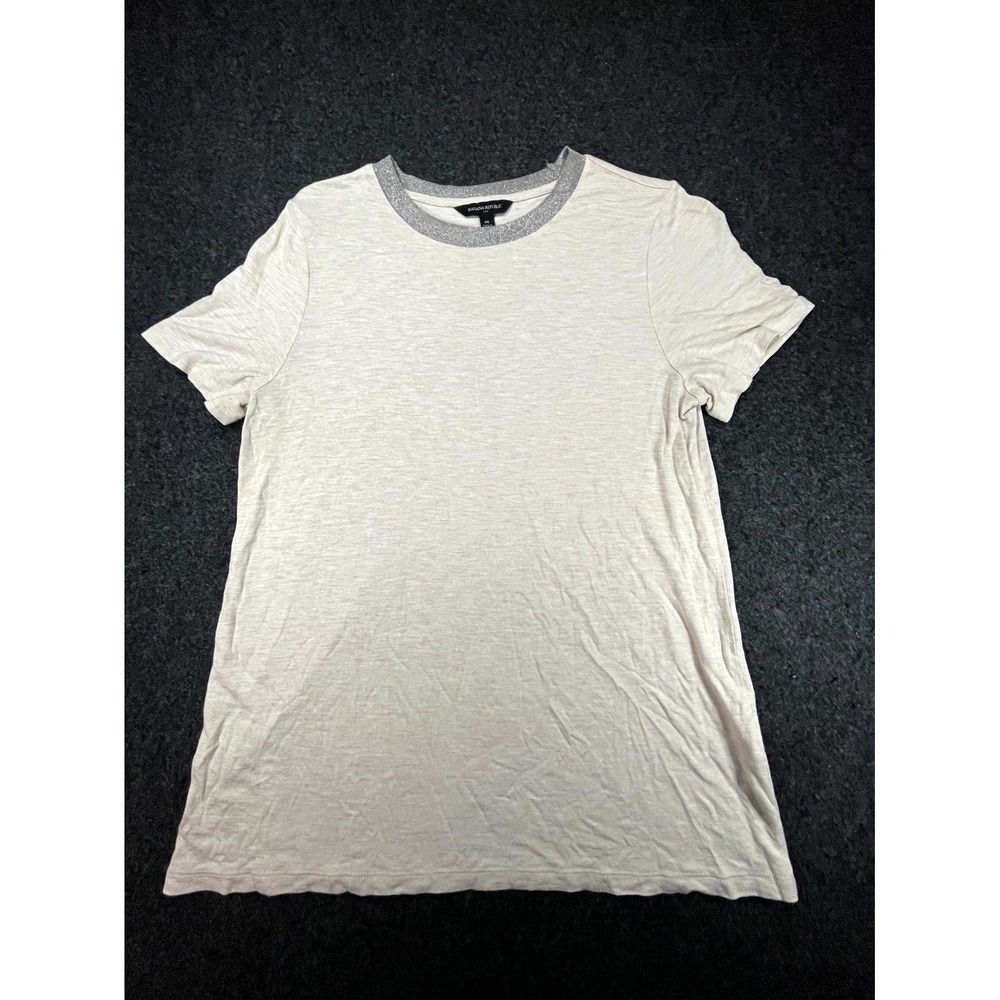 Banana Republic T Shirt Womens M Gray Lurex Metallic Trim Short Sleeve Crew Neck